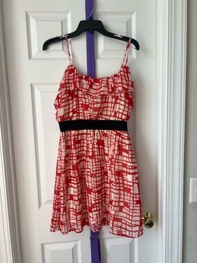 Forever 21 orange and white Printed Sundress with Black Waistband